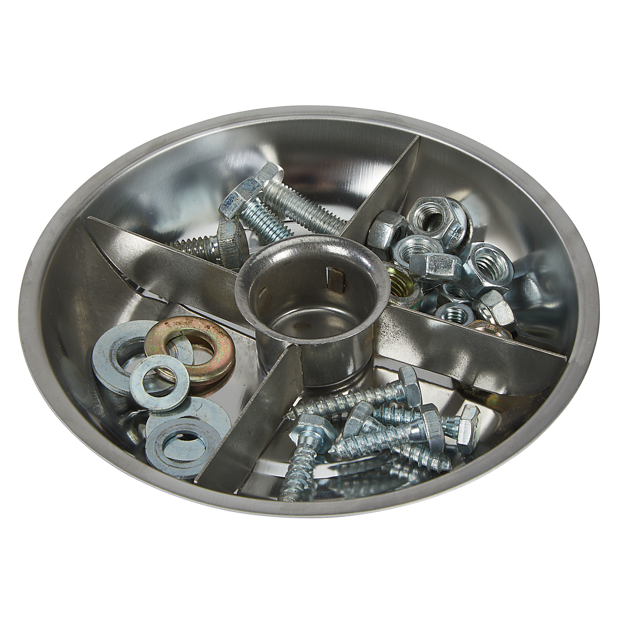 Ironton Magnetic Parts Tray with Dividers, 6in. Dia., 3-Lb. Capacity, Stainless Steel